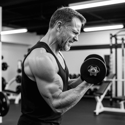 Person doing a high-intensity interval training workout, dynamic pose, modern gym, no text, no words, no typography, 8K